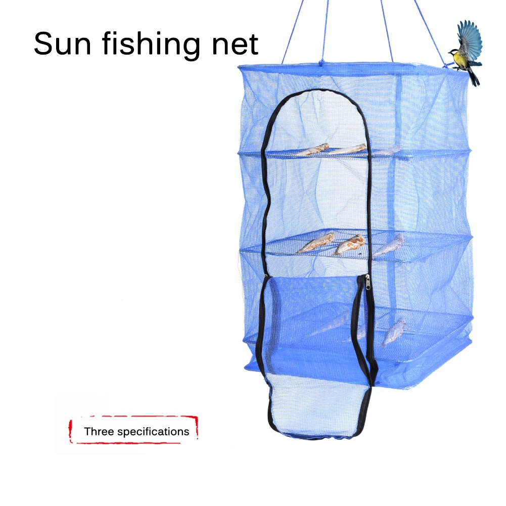 Foldable 4 Layers Fish Net Drying Rack Folding Mesh Hanging Vegetable Dishes Dryer Hanger Suspension Fishing Net Fishing Picnics