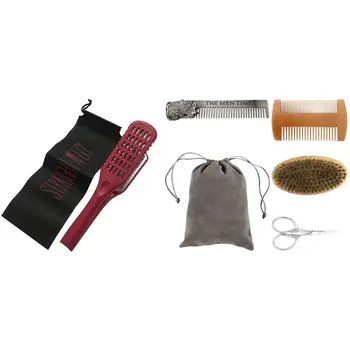 

1Pcs Hairdressing Double Sided Plywood Clamp Ceramic Straightening Comb & 1 Set Beard Brush Comb Styling Tools