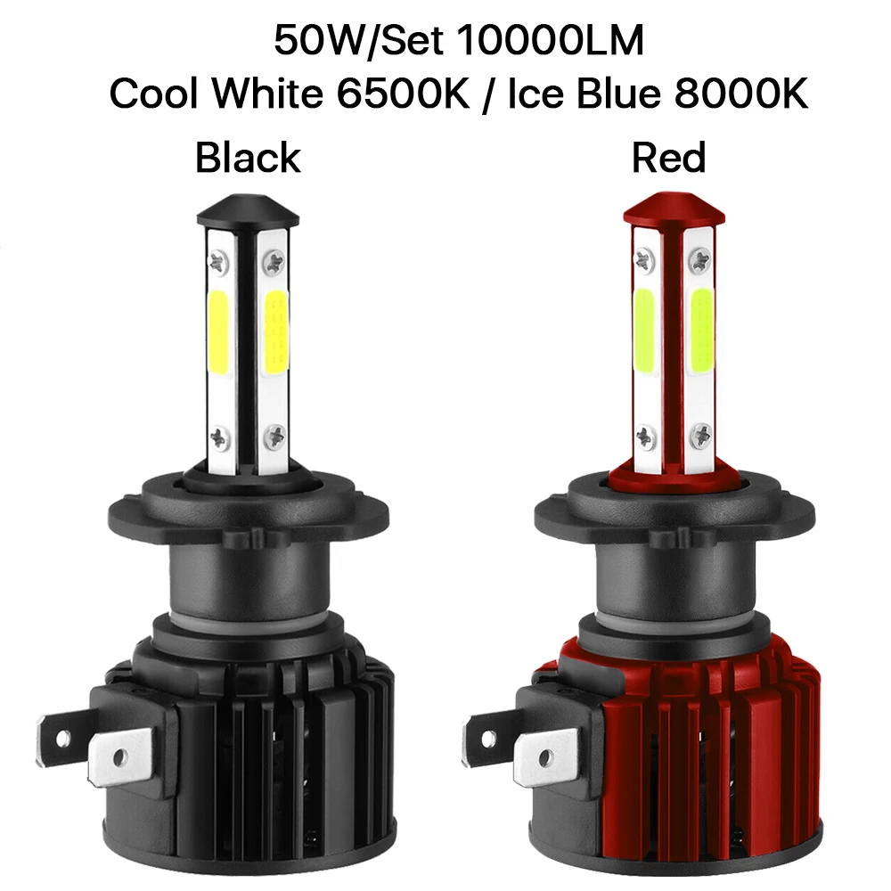4면 10000LM H7 Led H8 H11 9005 HB3 9006 HB4 터보 헤드 라이트 전구 6000K 화이트 8000K 블루 12V 자동차 조명 안개 램프