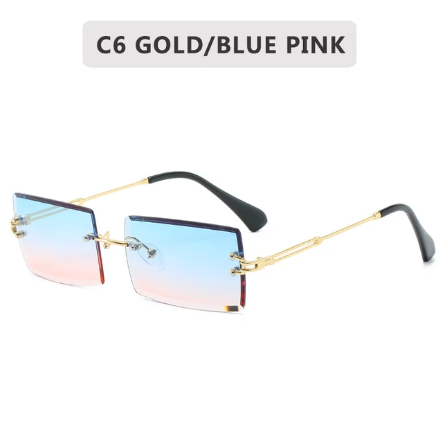 Fashion Small Rectangle Sunglasses Women Rimless Square Sun Glasses  2022 Summer Style Female Uv400 Green Brown C6