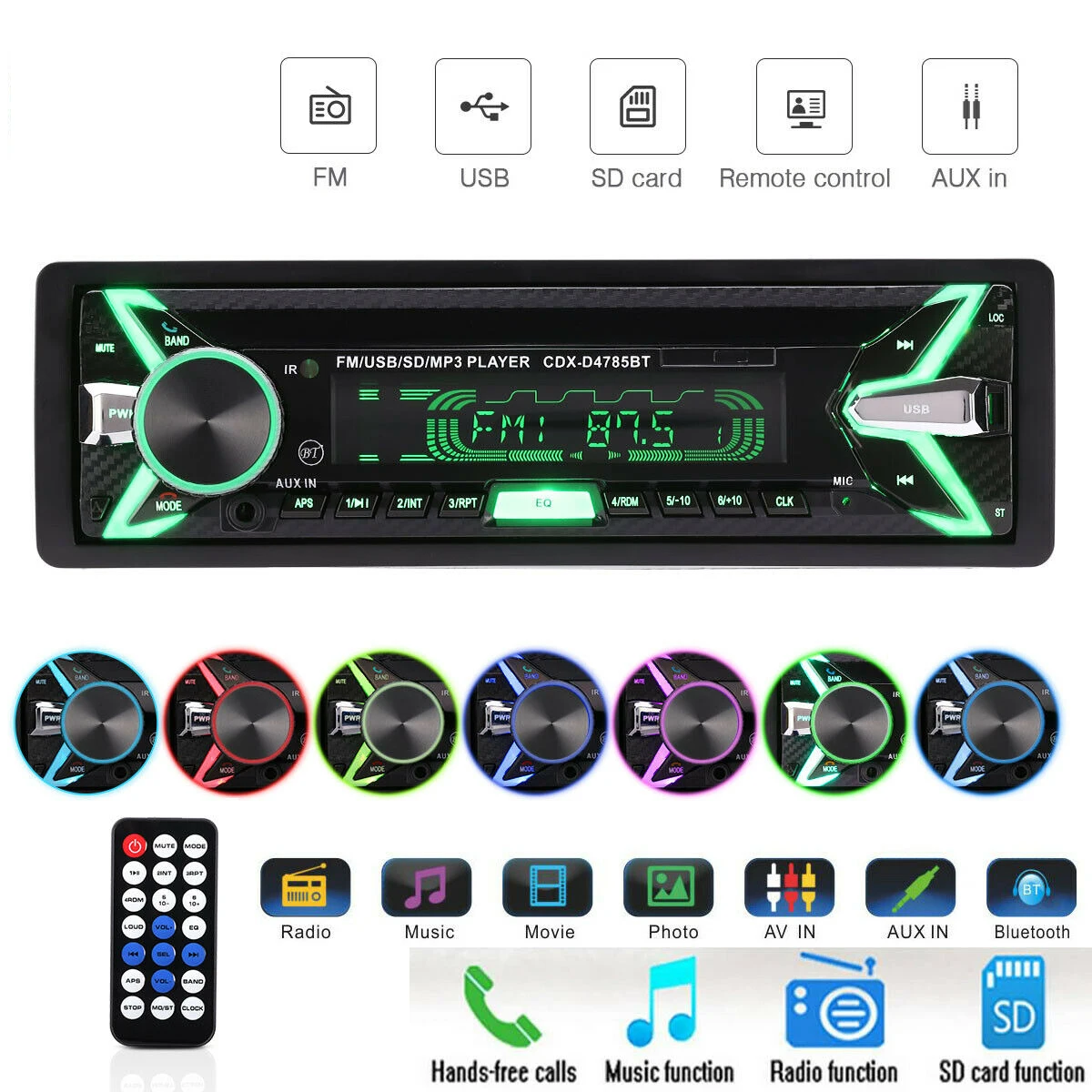 Автомобильный fm-радио Bluetooth стерео музыкальный плеер MP3 с Aux-in jack Поддержка громкой связи SD карта/u-диск воспроизведение музыки - Формат цифровых медиаданных: Mp3