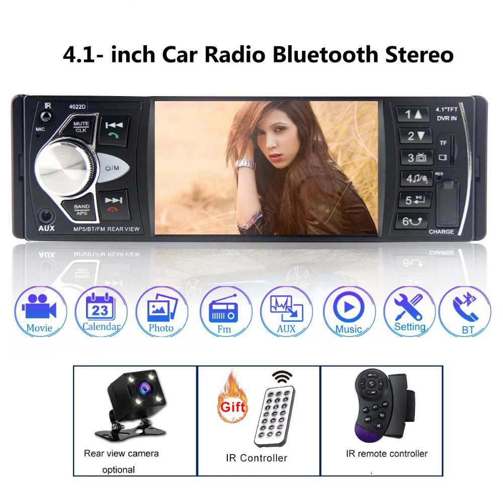Автомобильный аудио плеер авторадио bluetooth автомобильный Радио тюнер 1 DIN с HD цифровым экраном FM MP3 MP4 плеер обратное изображение SD USB зарядное устройство