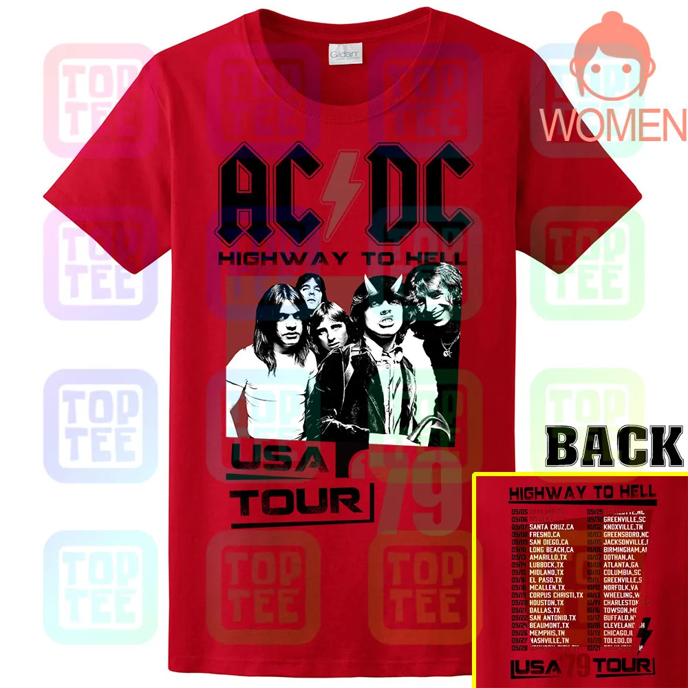 WOMEN-RED ACDC Highway to Hell USA Tour 1979 Мужская футболка Винтаж Рок-Группа Альбом Мерч - Цвет: WOMEN-RED