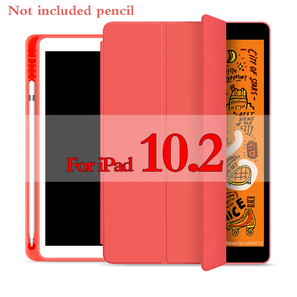 10.2 Red Новинка, для ipad 10,2, чехол для ipad Mini 5, чехол для планшета, карандаш, держатель, Funda, тонкий, ТПУ, силиконовый, мягкий чехол, умный, спящий, пробуждение - Цвет: 10.2 Red