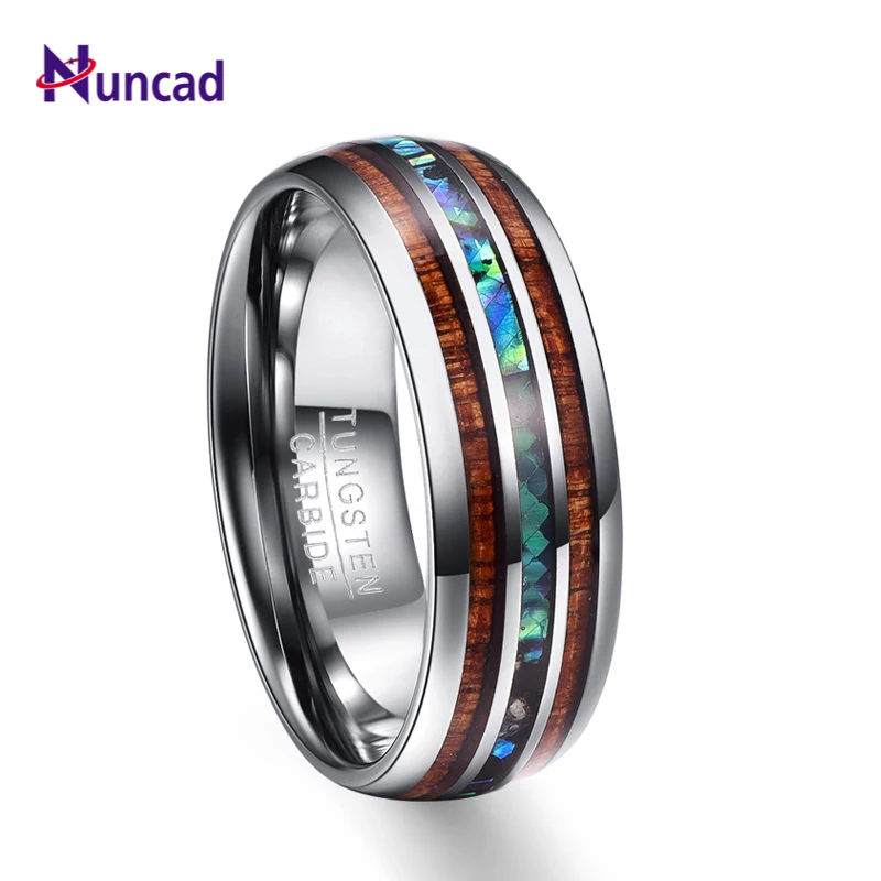 Nuncad 8mm Tungsten Caibide Wedding Ring Band Abalone shell And Synthetic Opal f 