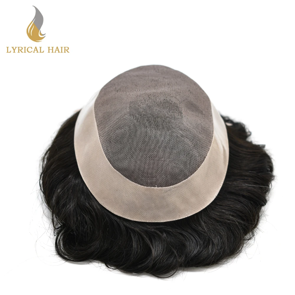 Черные человеческие волосы система тонких моно Мужской s Toupee сварной кружевной