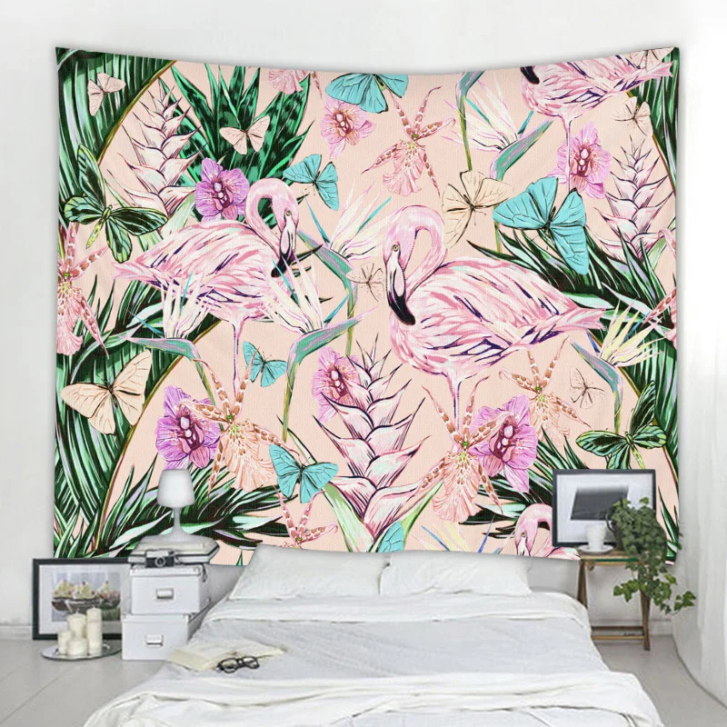 

Flamingo Tapestry Wall Mounted Tapestry Tropical Plant Background Printed Psychedelic Hippie Tapestry Home Decor Blanket