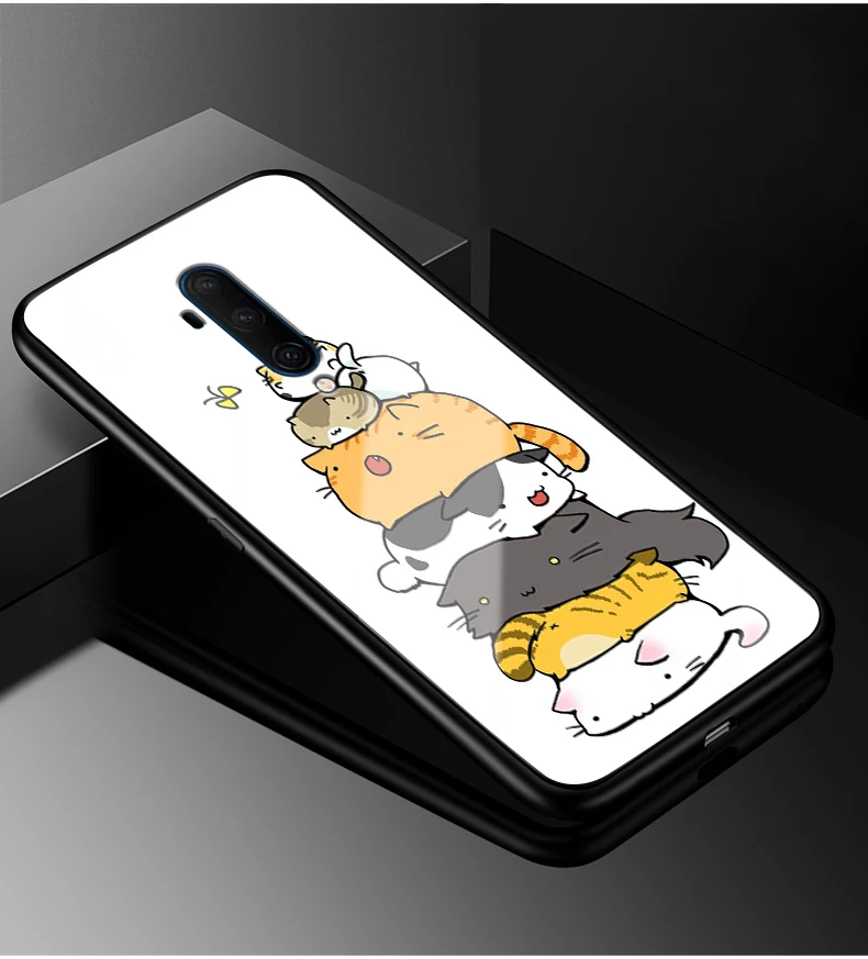 Для Oneplus 7T чехол One plus 7T Pro PC Пластиковый стеклянный чехол для телефона черный ТПУ бампер чехол для Oneplus 7T Pro 7TPro закаленное покрытие
