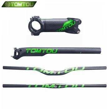 

TOMTOU 3K Carbon Mountain Bicycle Bars Sets Handlebar + Breaking Wind Seatpost + Stem Bike MTB Parts Green Matte