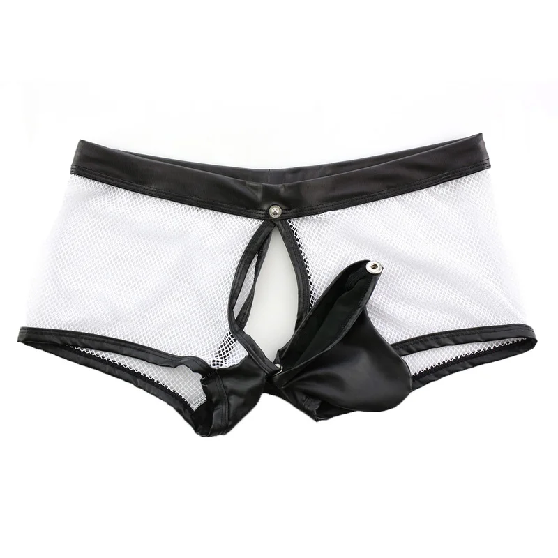 4 шт./лот, мужские боксеры, шорты с вырезами, открытая ягодица, из искусственной кожи, эротические, порно, боксеры, шорты, сетчатые, прозрачные, боксеры, Слип, трусы для геев, XL