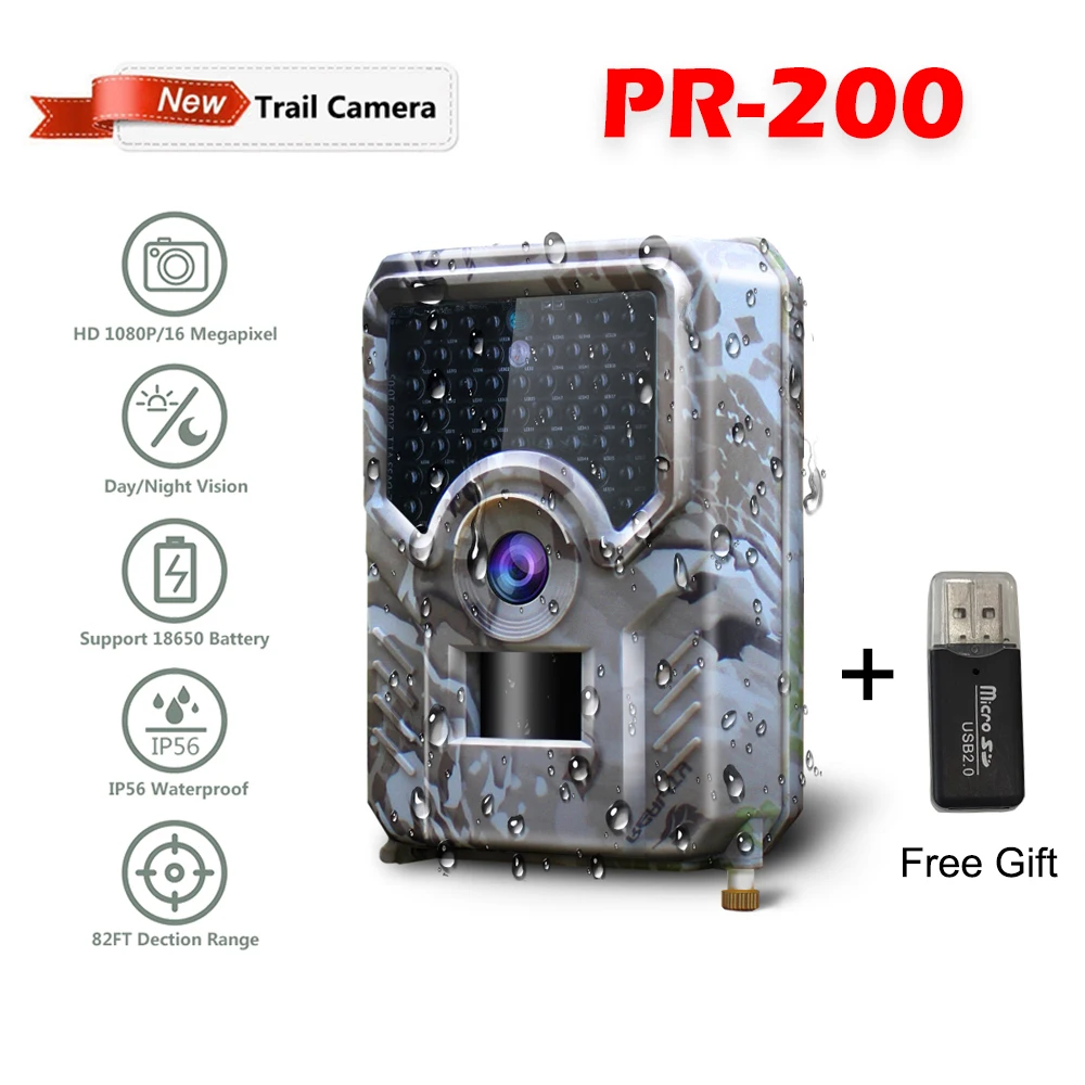 

PR-200 12MP 49pcs 940nm IR LED Hunting Camera 18650 Battery Wildlife Camera Night Vision Photo Traps Infrared Cam Hunter Tools