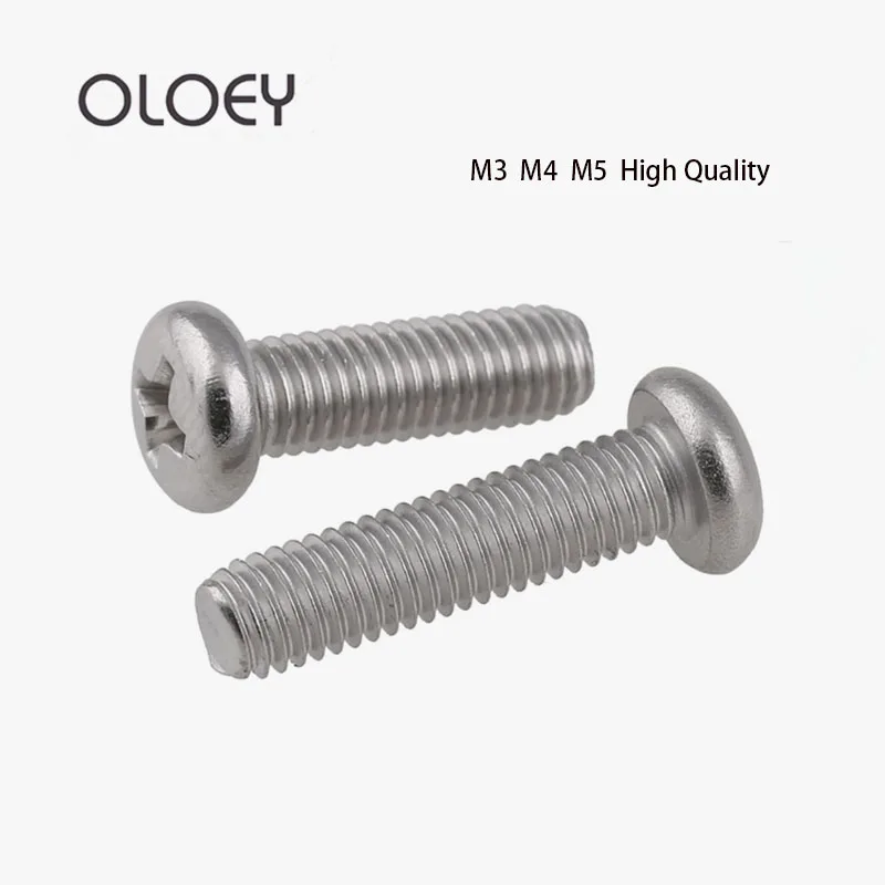 10~100pcs Cross Recessed Pan Round Head Screws Factory Price Free Shipping M3 M4 M5 Stainless Steel Phillips Machine Screw |