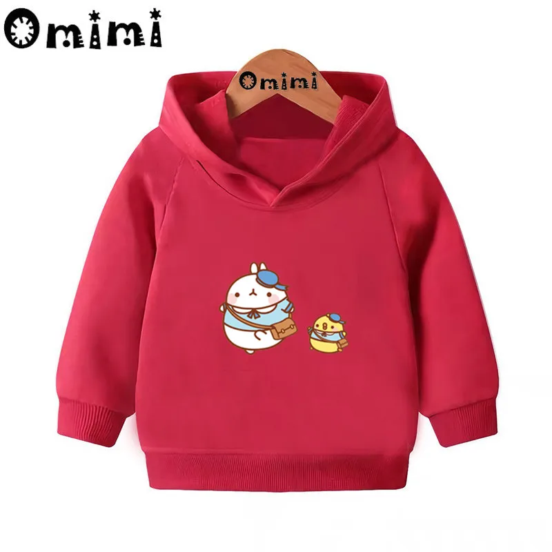 Molang and Piupiu/милые толстовки с героями мультфильмов; детские толстовки с капюшоном; крутой пуловер для малышей; топы для девочек и мальчиков; осенняя одежда; KMT5217