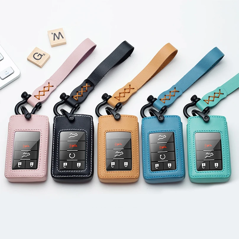 

Leather Car Key Cover For Cadillac Escalade SRX XTS ATSL SLS CTS STS ATS BLS Smart Keyless Entry Remote Fob Case Keychain Bag