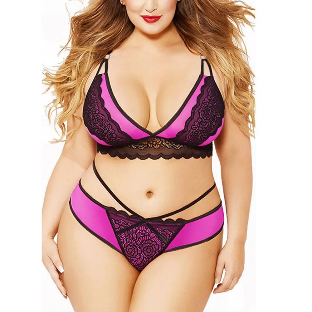 Rose red 5XL Женский комплект нижнего белья большого размера, сексуальный кружевной комплект с бюстгальтером, Модный женский кружевной бюстгальтер размера плюс с трусиками, комплект нижнего белья - Цвет: Rose red