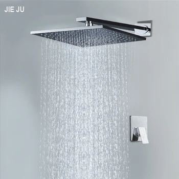 

Brass Chrome Shower Kit Concealed Wall Mounted Box 10" Air Booster Shower Head Square Rainfall Bath Shower Faucets