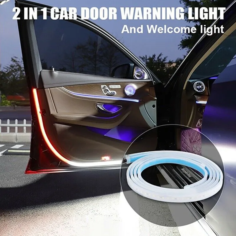 

For Car Interior Door Light LED Safety Warning Strobe Signal Lamp Strip 12V 120cm Auto Decorative Ambient Lights 2PCS