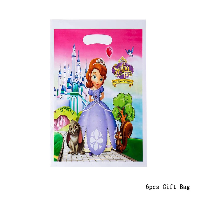 New Disney Sofia Princess Theme Party Disposable Tableware For Decorations Birthday Party Baby Shower Napkin Plate Cup Supplies 6pcs Gift Bag