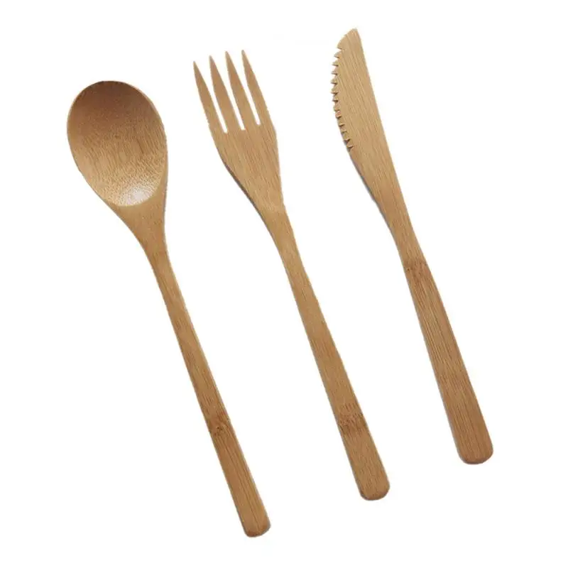 

3Pcs Bamboo Spoon Fork Cutter Set Practical Premium Convenient Dinnerware Cutlery Tableware For Daily Use