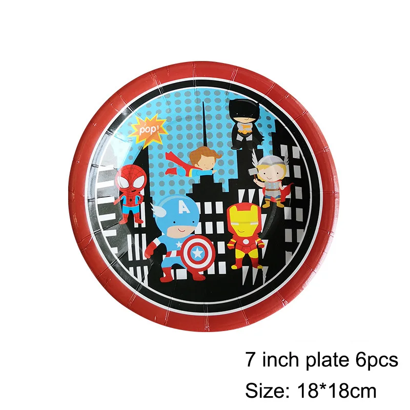 7inch plate 6pcs Вечерние одноразовые столовые приборы «мстители», «супергерой», «Супермен» - Цвет: 7inch plate 6pcs
