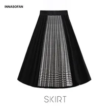 INNASOFAN, теплая трикотажная юбка для женщин, Осень-зима, плиссированная юбка, высокая талия, модная, высокая, шикарная юбка