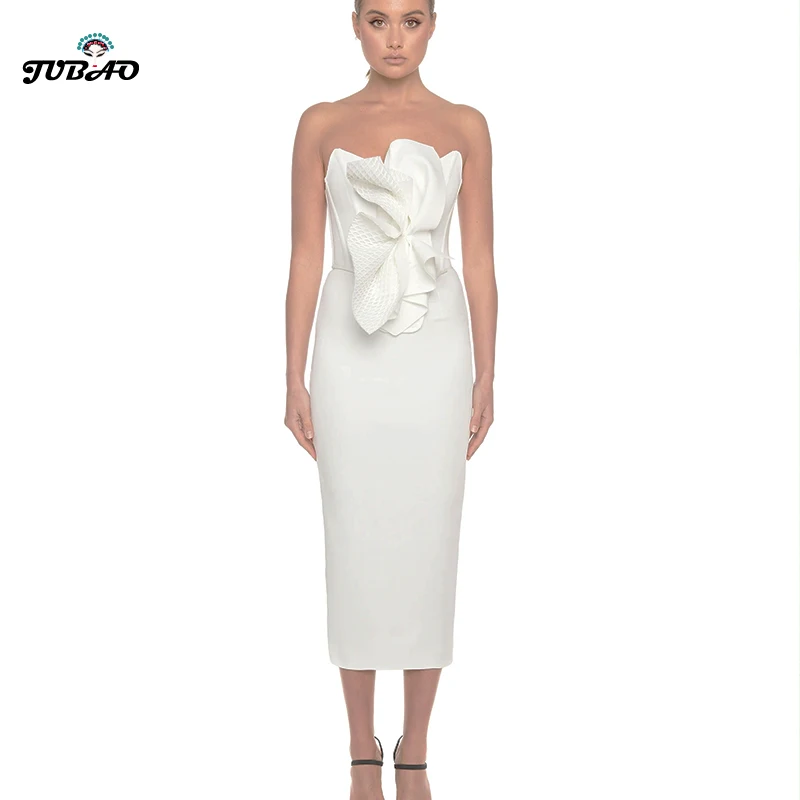 

Wedding Fashion Party Robe Bandage Mid-Calf Strapless sexy dress White Women Sheath club Runway dresses women party club vestido