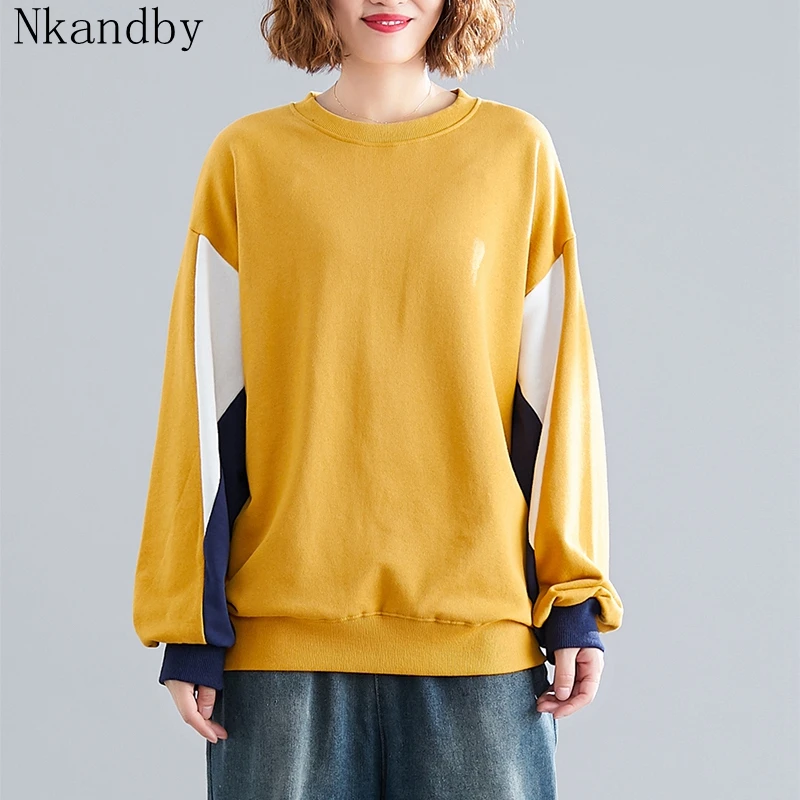 Большие размеры, пуловеры, свитшоты для женщин, осень 2019, повседневные свободные рукава летучая мышь, желтый Harajuku, топы, эстетический