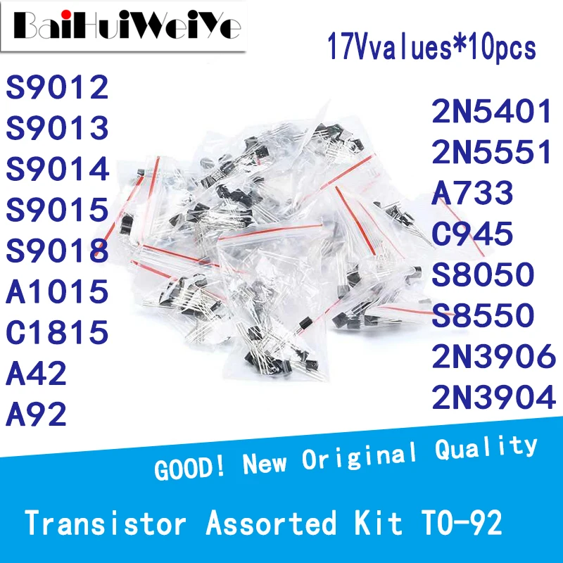 Transistors Kit 170PCS Triode Transistor Assorted Kit 17Vvalues*10pcs TO-92 S9012-2N5551