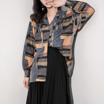 

2020 Spring New Vintage Single Breasted Blouse Women Loose Long Sleeve Retro Printing Chiffon Blouses Plus Size Shirt Tops