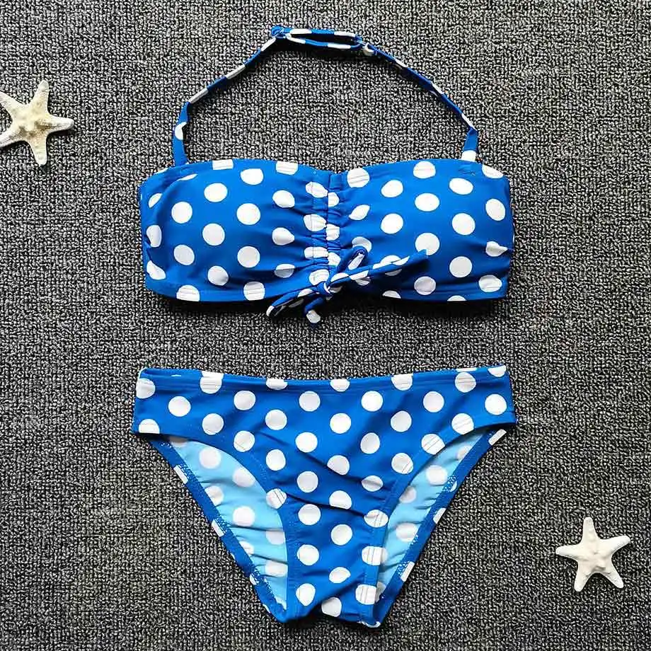 Aqua Blue Купальный костюм для девочек от 6 до 10 лет Детский комплект бикини для девочек в горошек Топ с лямкой на шее детская купальная одежда из двух предметов купальный костюм для девочек одежда для плавания - Цвет: Aqua Blue