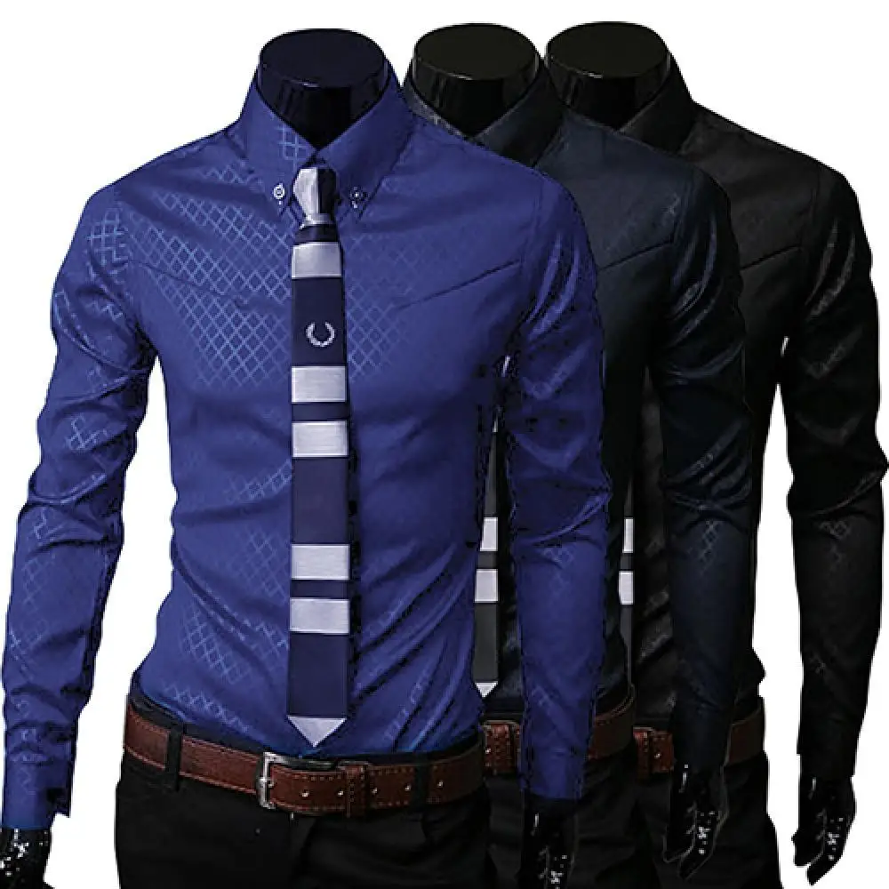 Mens Business Shirt Casual Long Sleeved Shirt Male Social Dress Shirts Men Argyle Luxury Business Style Slim Fit Dress