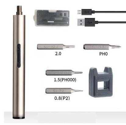 Электрическая отвертка с зарядкой от USB, мини беспроводная отвертка, набор бытовой с битами, инструменты для ремонта мобильных устройств - Цвет: Light gold