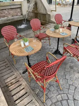 

Outdoor furniture round table with chairs coffe shop dining set square table with teak wood