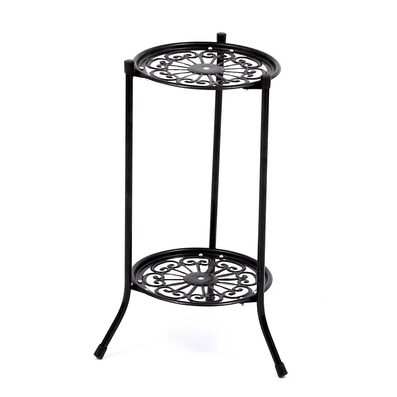 2 Holder Flower Stand Metal Plant Pot Stand Flower Display Shelf Garden Patio Home Outdoor Black Tray Home Decoration plant stand,wooden flower shelf