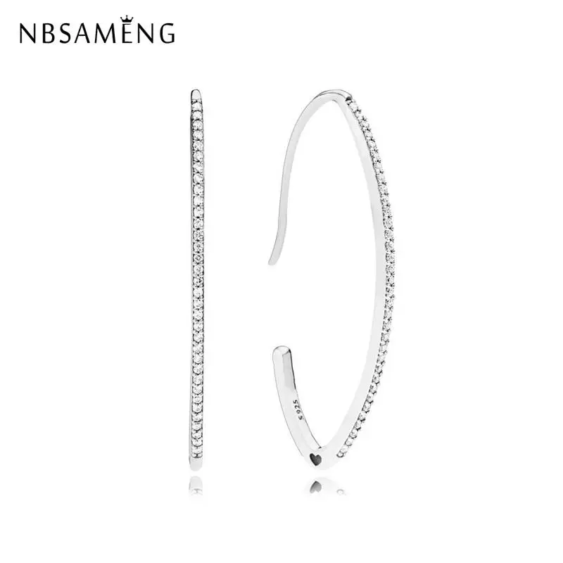 

Original 100% 925 Sterling Silver Stud Earrings Pan Oval Sparkle Hoop Earrings Round Circle For Women fashion jewelry Trendy