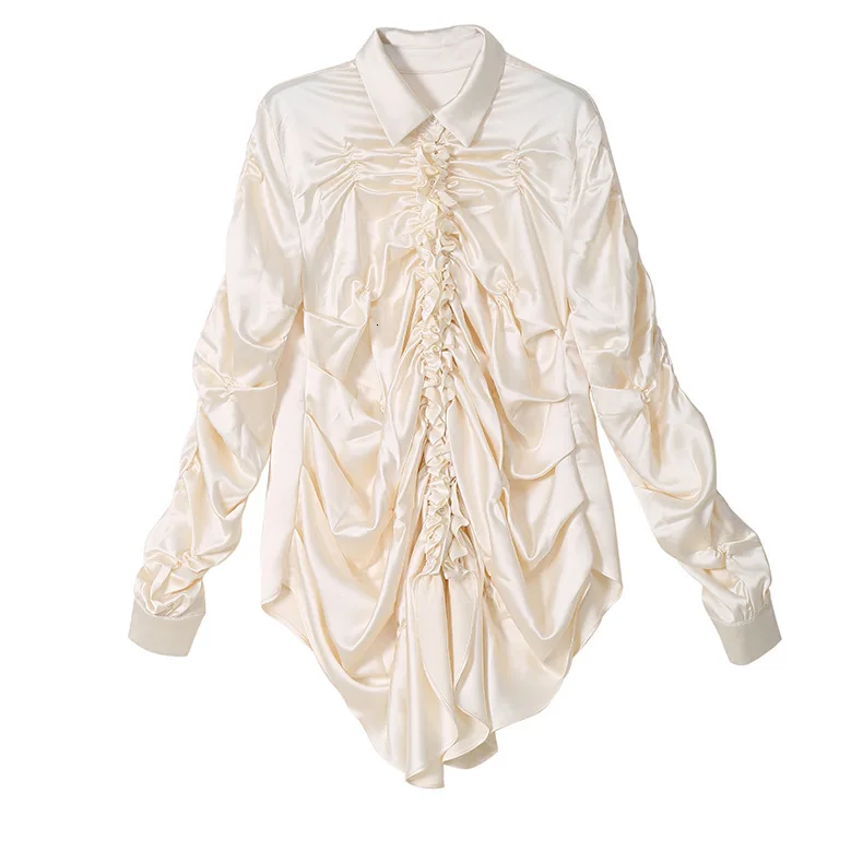 MEVGOHOT New Vintage Woman Pleated Shirt British Style Plus Size Long Sleeve Autumn Femme Blouse Vestidos HW064