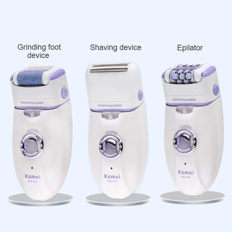 Kemei 3 в 1 Электрический эпилятор для женщин электронная пилка для ног Женская Депиляционная машина перезаряжаемая эпиляция