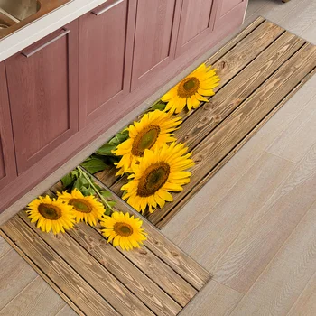 

2Pcs/Set Sunflower Wood Boards Long Kitchen Mat Bath Carpet Floor Mat Home Entrance Doormat Bedroom Living Room Floor Mats Rug