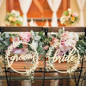 

Wooden Wreath Bride Groom Chair Sign Rustic Wedding Chair Decoration Sign Vintage Mariage Centerpieces