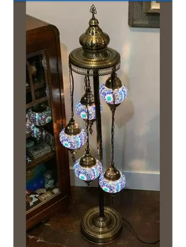 

Free Shipping Blue Color Turkish 5 Ball Mosaic Floor Lamp with bulbs