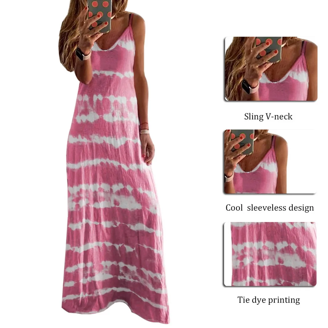 CYSINCOS Women O-Neck Midi Dress Summer Beach Sundress Printed Sleeveless Casual Daliy Boho Long Maxi Dress Vestidos De Verano