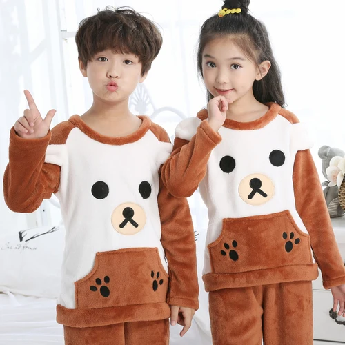 baixiong Зимние пижамы для девочек и мальчиков, комплект одежды для сна, Детские фланелевые теплые длинные рукава, Пижамный костюм для подростков, милая домашняя одежда в Корейском стиле - Цвет: baixiong