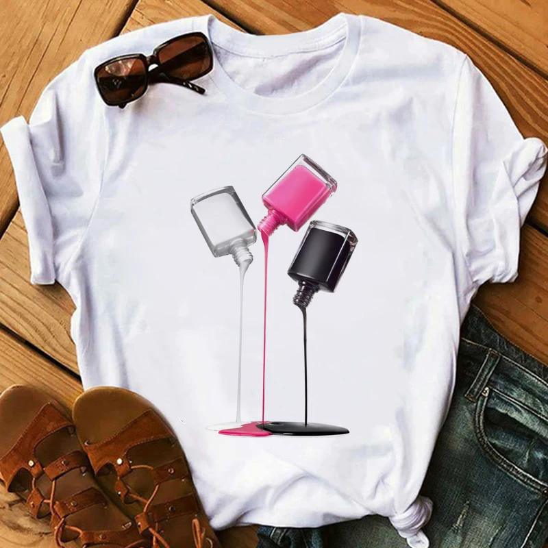 

Tops Makeup Harajuku Print T-shirts Short Sleeve Tee Beaty Girl Gift Nail Polish T Shirt Women Camisetas Mujer Summer Clothes