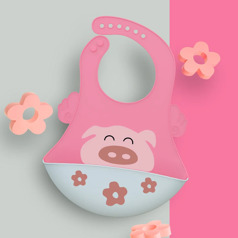 Small flower pig Силиконовые детские нагрудники легко протираются удобный мягкий водонепроницаемый нагрудник сохраняет пятна - Цвет: Small flower pig