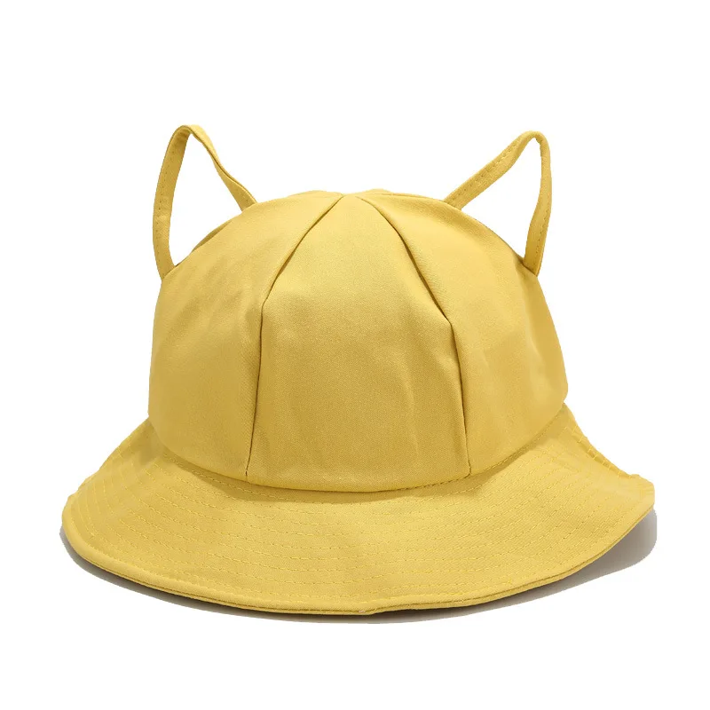 

Cat Ears Design Bucket Hats Women Panama Fishing Fisherman Cap Wide Brim Foldable Outdoor Sunscreen Sun Hats Chapeau Femme
