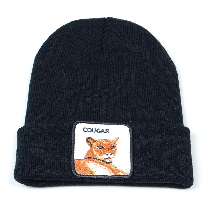 Женская зимняя теплая шапка cougar мультяшная вышитая шапочка унисекс теплая вязаная зимняя шапка модная однотонная хип-хоп Лыжная Шапочка