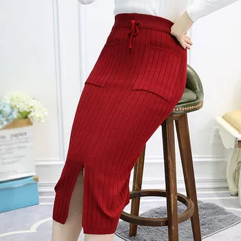 

ETOSELL Women Skirt 2019 Elegant Long Bag Hip Skirt Autumn Winter Casual Knitted Skirt Split High Waist Skirt