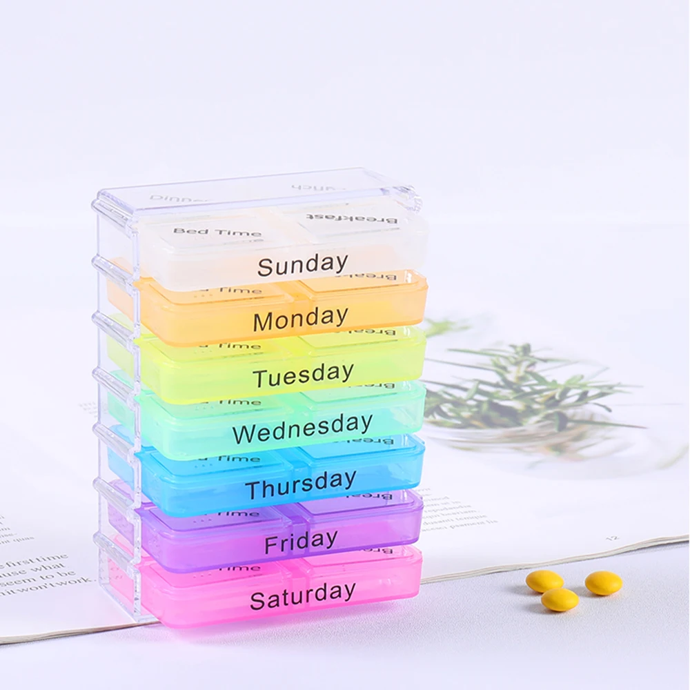 

045 7-Layer Folding Small Pill Case Medicine Storage Tablet Container Small Pill Box Portable One Week Sealed Medicine Box