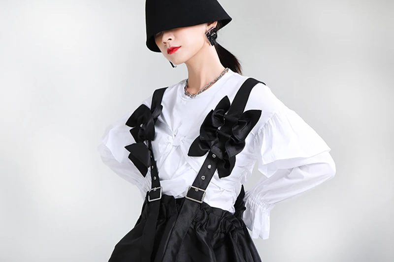 [EAM] Women Black Bow Split Joint Buckle Temperament Dress New Sleeveless Loose Fit Fashion Tide Spring Autumn 2020 1Z663