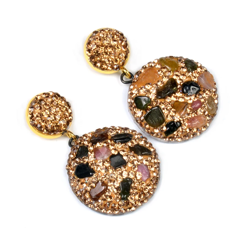 

natural druzy druse pink Stone dangle Earrings,handmade Drop Opal Earrings Pave Crystal Rhinestone Charm Jewelry